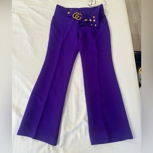 Gucci crepe trouser with gg belt details , violet indigo , purple 38